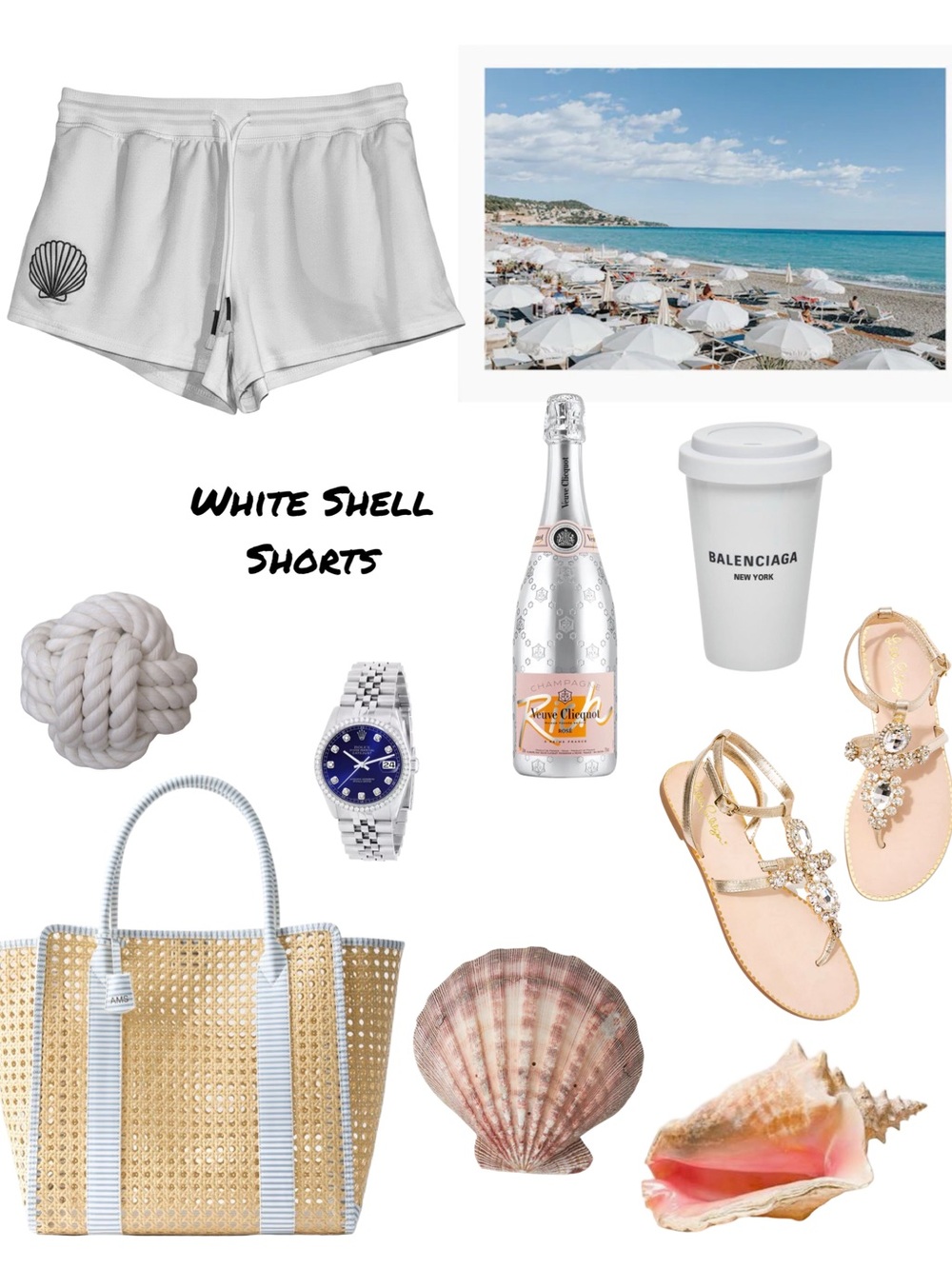White Shell Embroidered Lounge Shorts